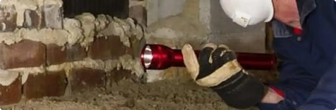 Pest control technician inspecting a crawl space for ant activity in Edmond, OK